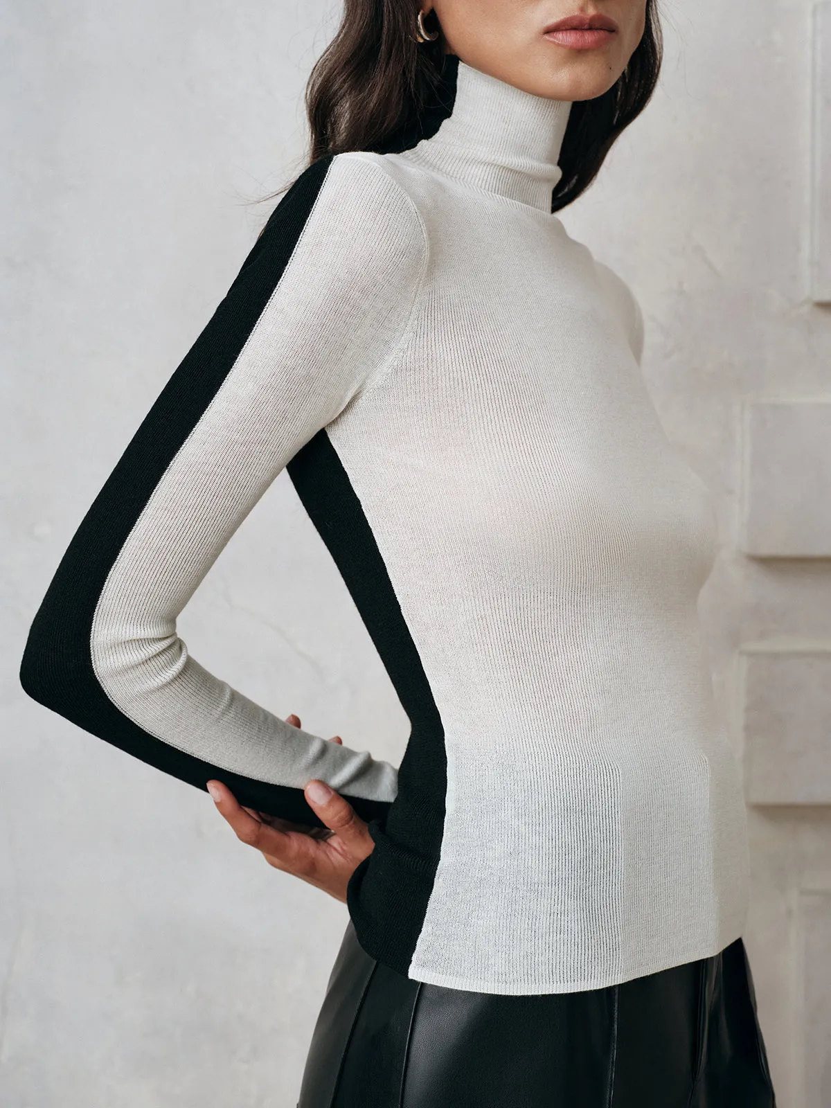 Color-Block Wool Blend Turtleneck Knit Top sold by COMMENSE product image thumbnail 2