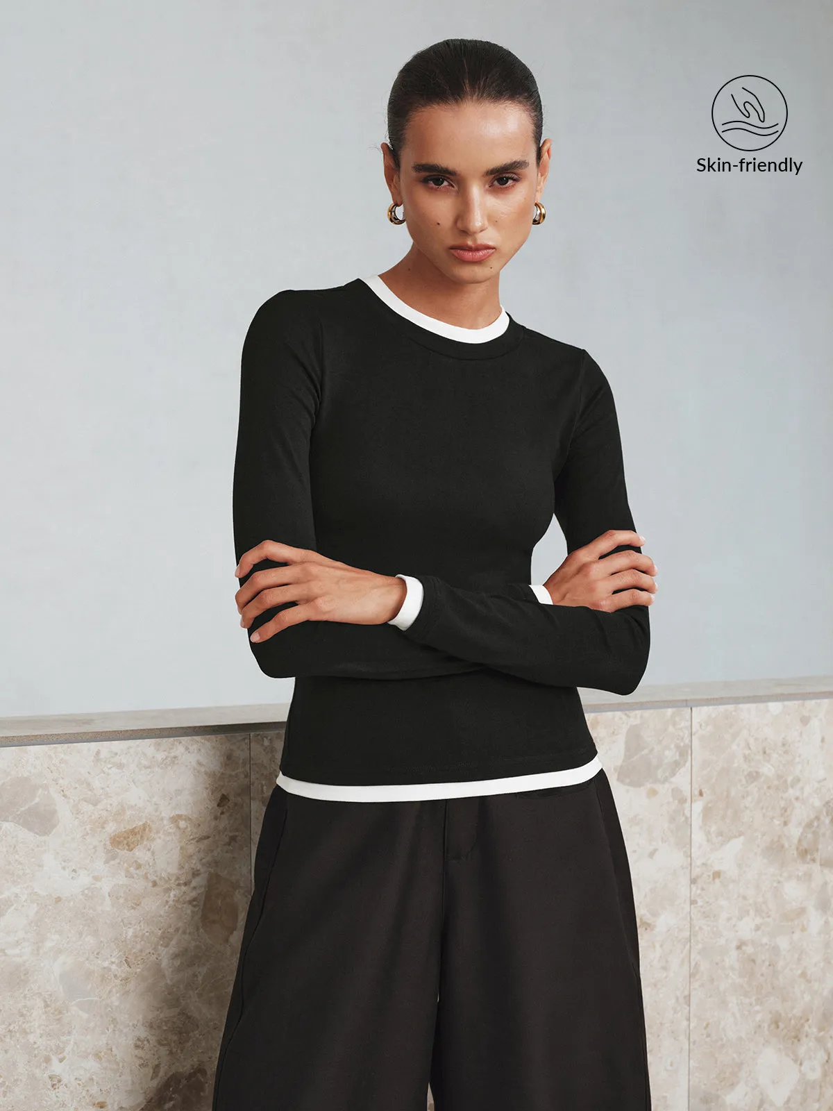 Contrast Trim Long Sleeve T-Shirt sold by COMMENSE