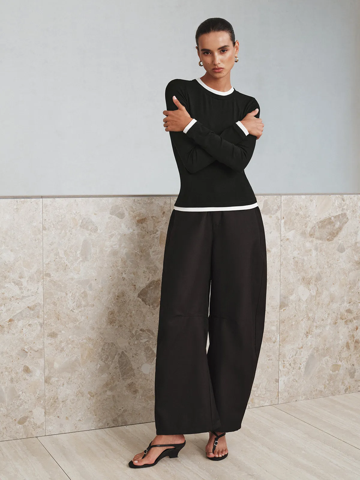 Contrast Trim Long Sleeve T-Shirt sold by COMMENSE product image thumbnail 3