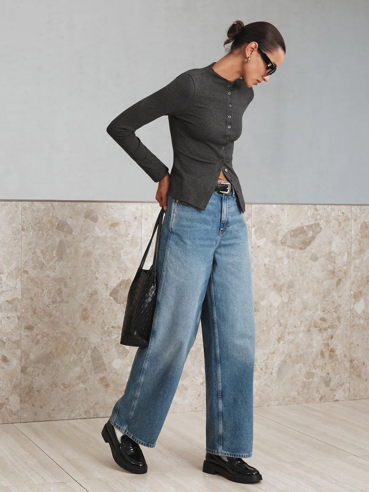 Mock Neck Button Long Sleeve T-Shirt sold by COMMENSE product image thumbnail 2