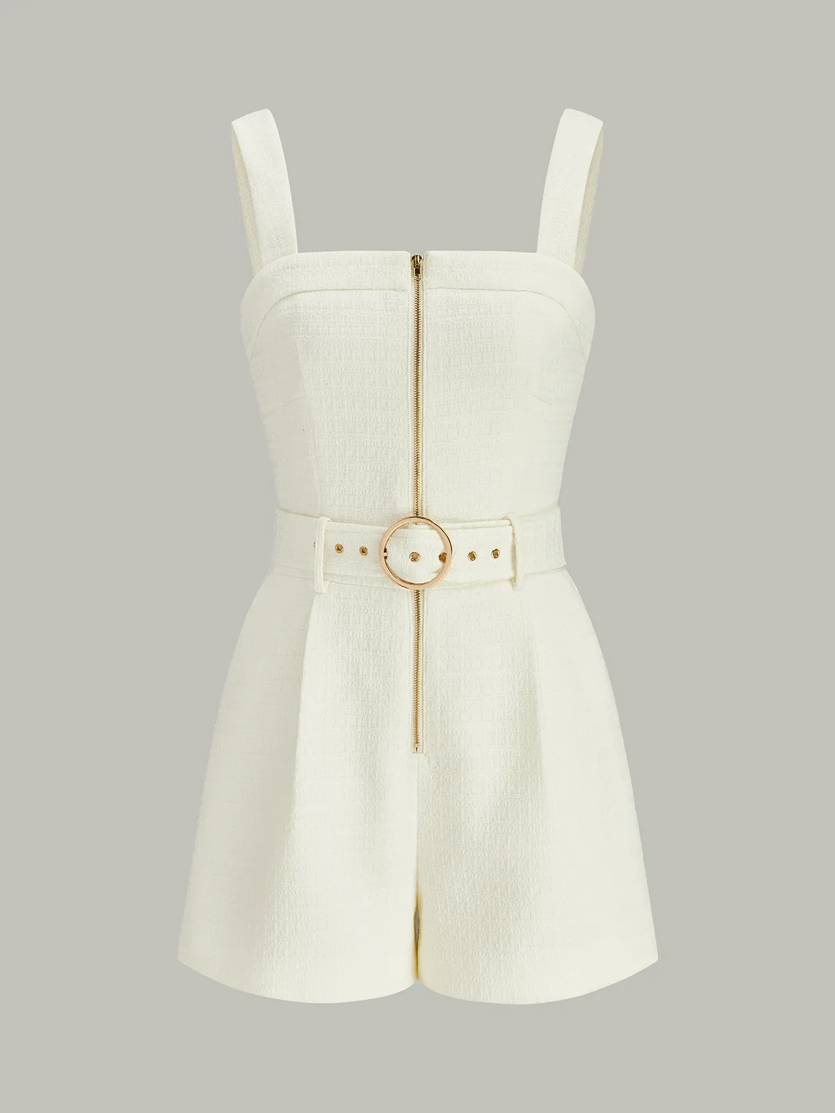 Textured Zipper Jumpsuit With Belt sold by COMMENSE