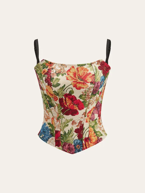 Floral-Embroidered Cami Corset Top sold by COMMENSE