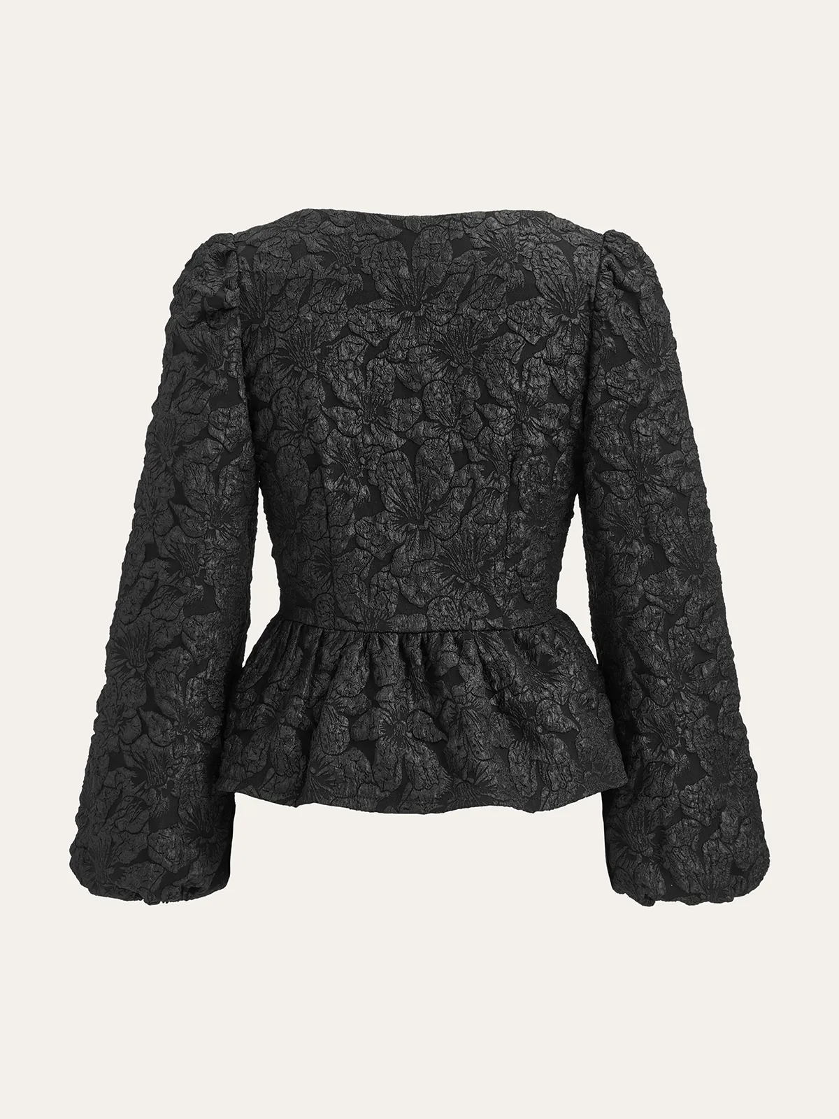 Textured Puff Sleeve Peplum Blouse sold by COMMENSE product image thumbnail 2