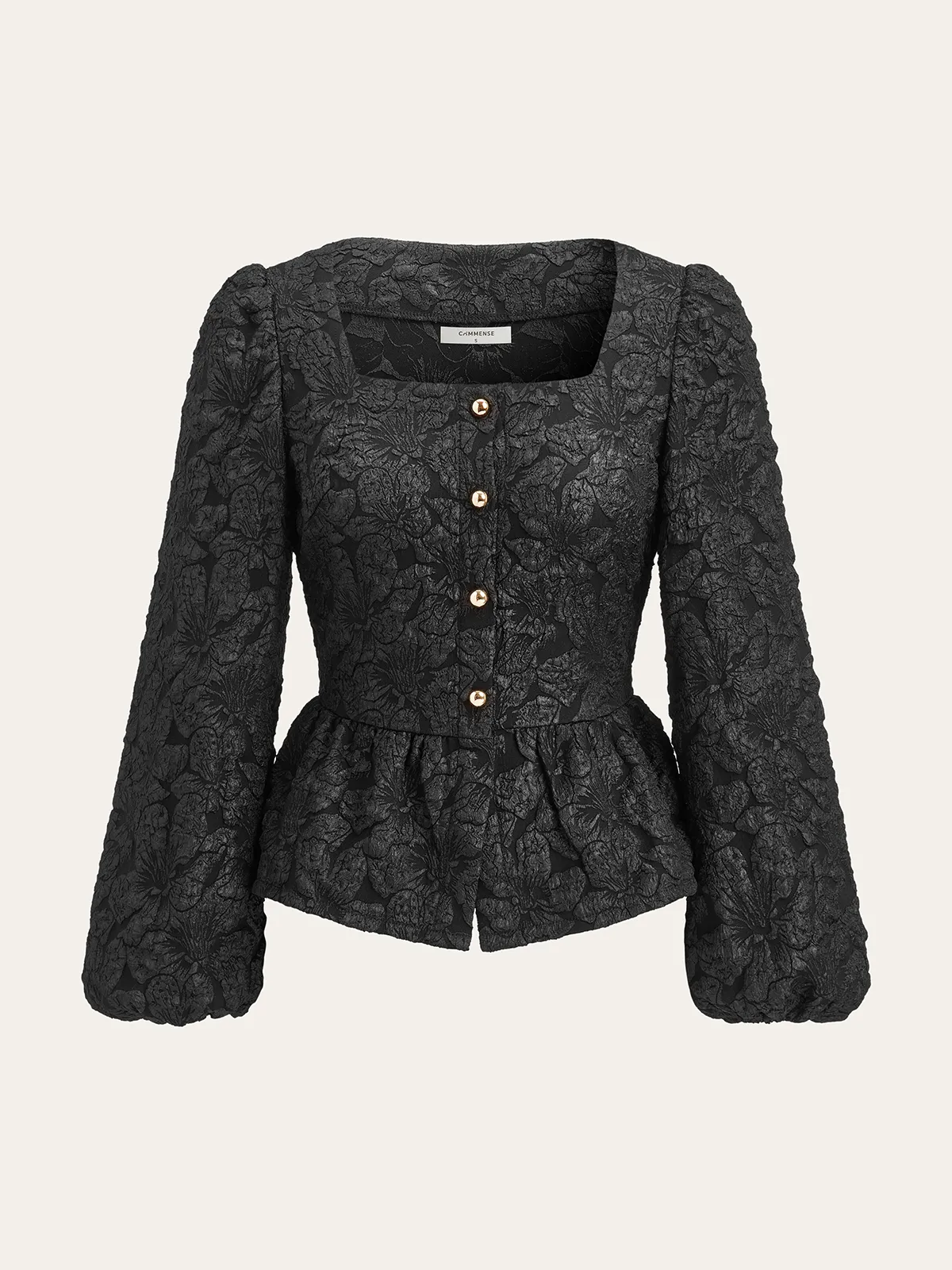 Textured Puff Sleeve Peplum Blouse sold by COMMENSE