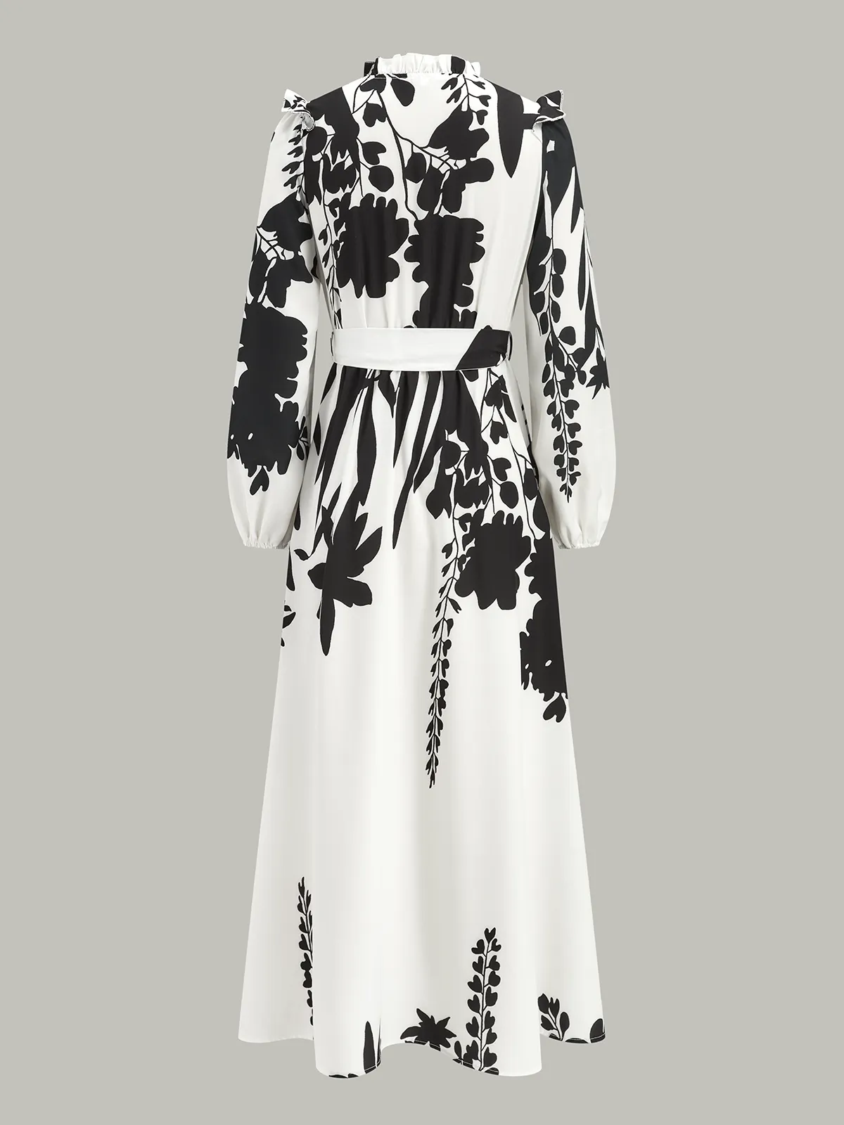 Ruffle Neck Belted Floral Print Maxi Dress sold by COMMENSE product image thumbnail 2