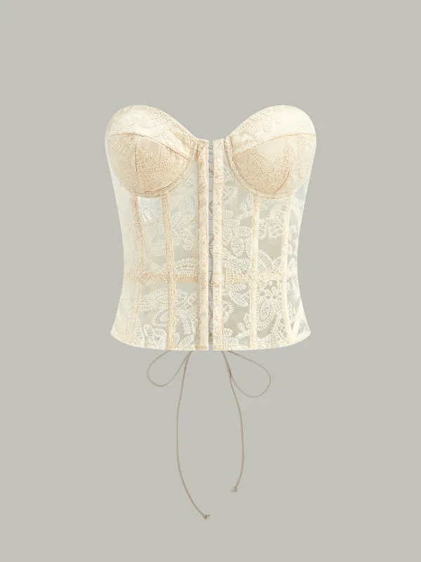 Sheer Strapless Lace Embroidered Corset Top sold by COMMENSE