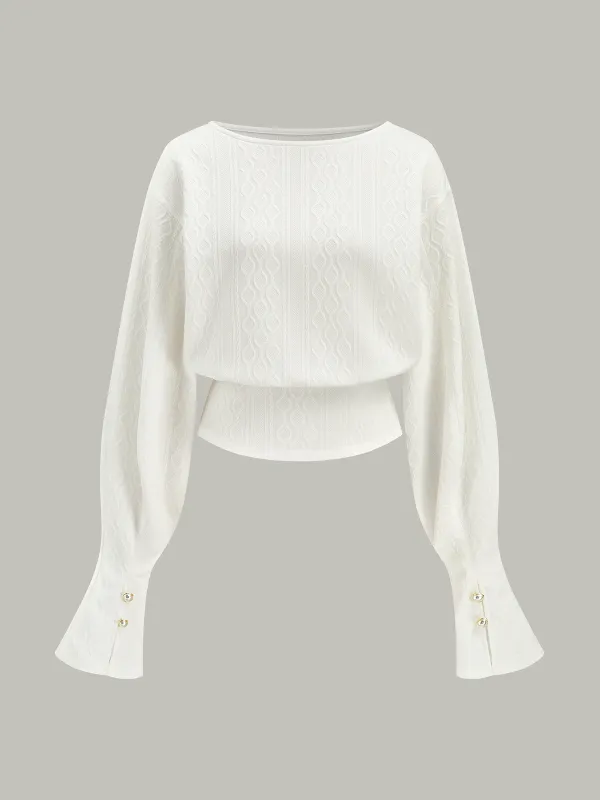 Textured Jacquard Mutton Sleeve Sweatshirt sold by COMMENSE