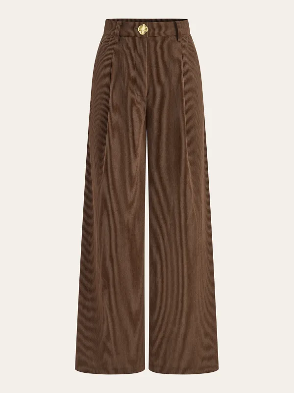 Corduroy Wide-Leg Pleated Pants sold by COMMENSE