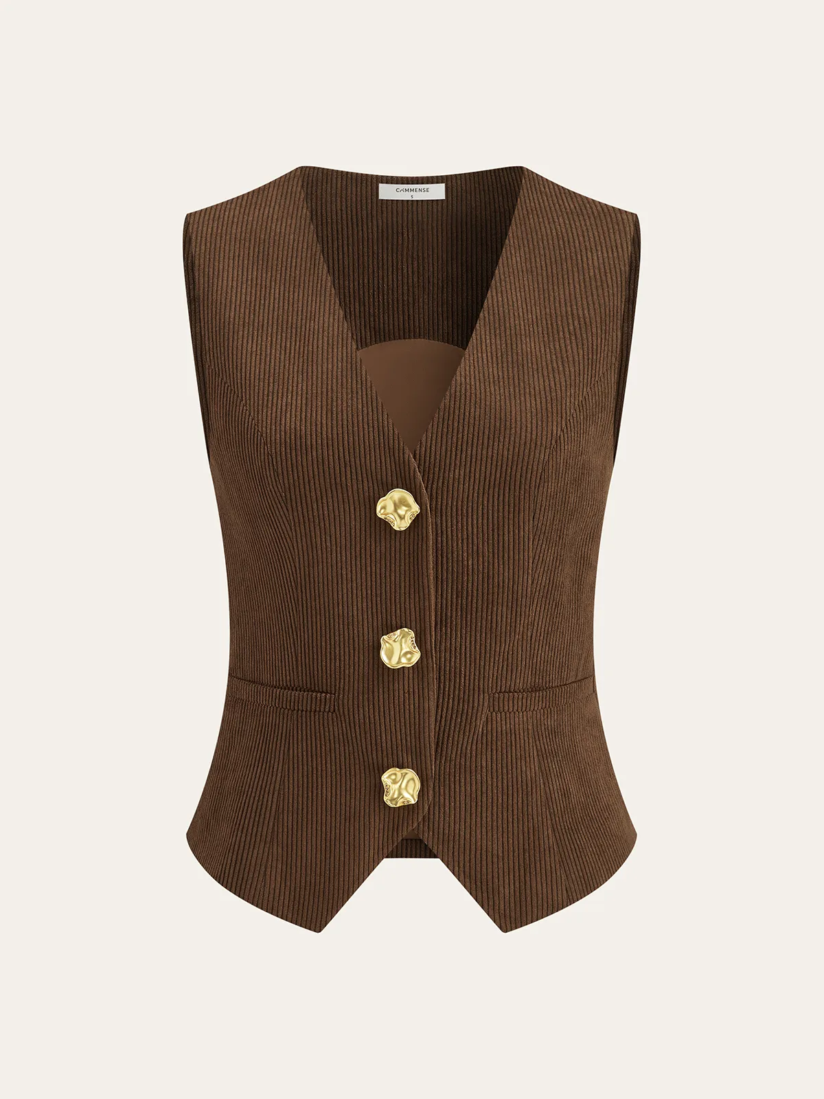 Corduroy V-neck Buttoned Vest sold by COMMENSE