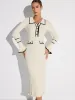 Contrast Trim Buttoned Ribbed Sweater Dress sold by COMMENSE