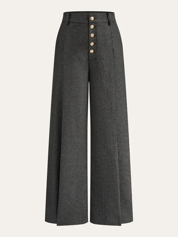 High-Waisted Button-Front Wide-Leg Pants sold by COMMENSE