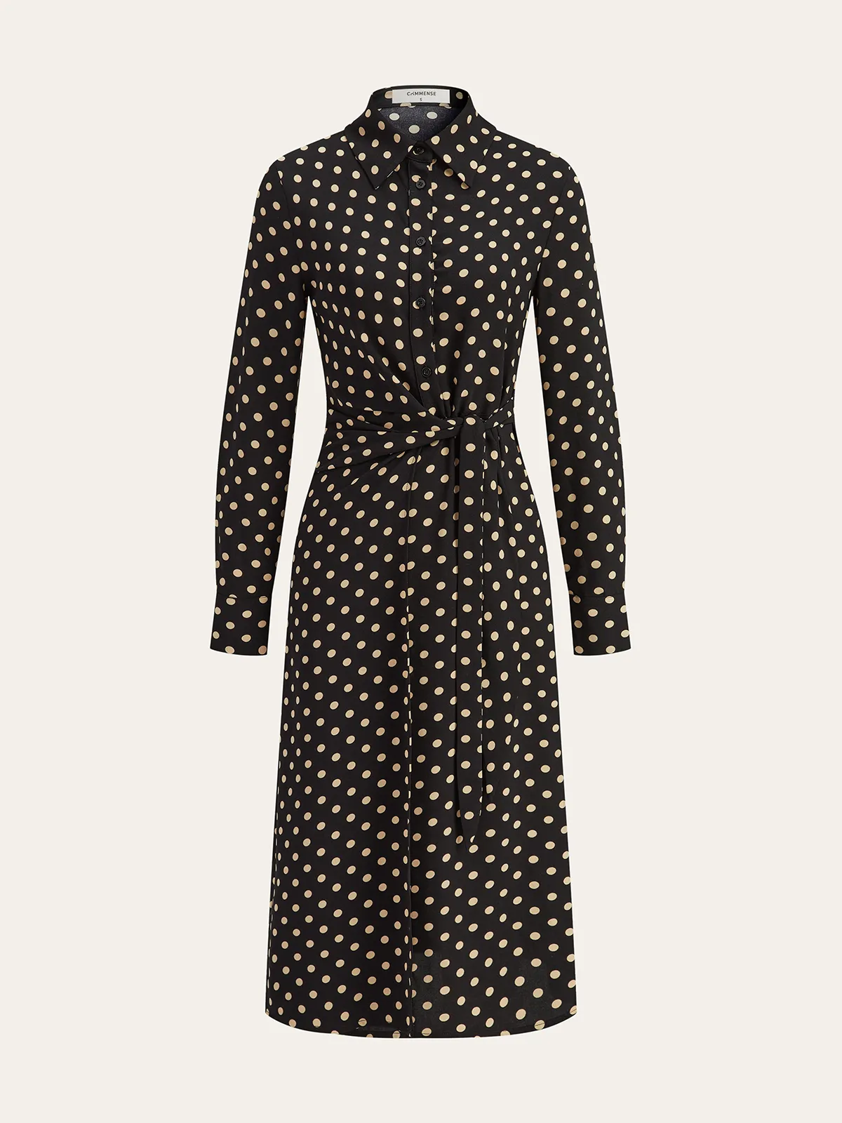 Polka Dot Shirt Collar Belted Long Sleeve Dress sold by COMMENSE product image thumbnail 2