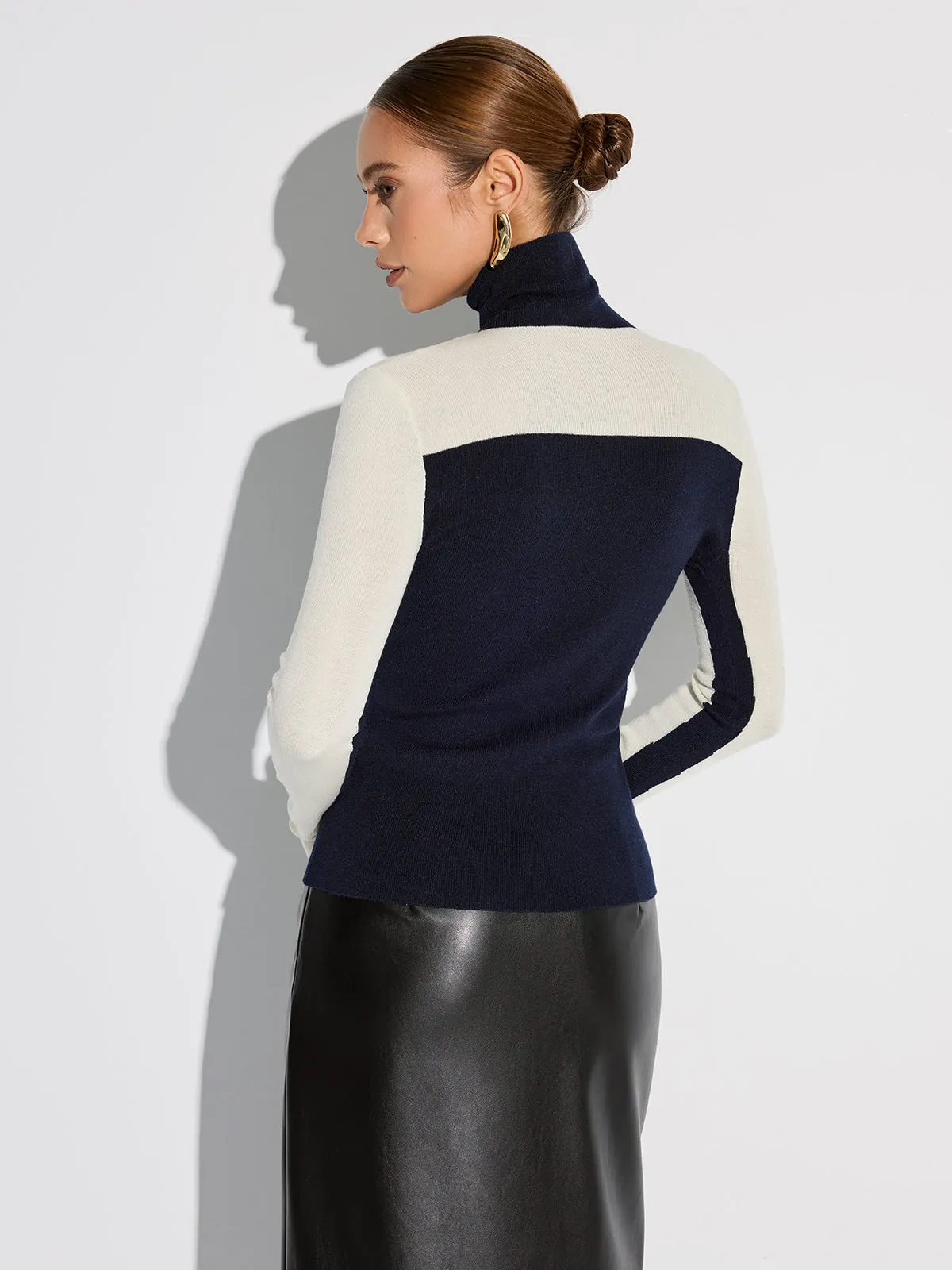 Turtleneck Two-Tone Wool Blend Knit Top sold by COMMENSE product image thumbnail 5