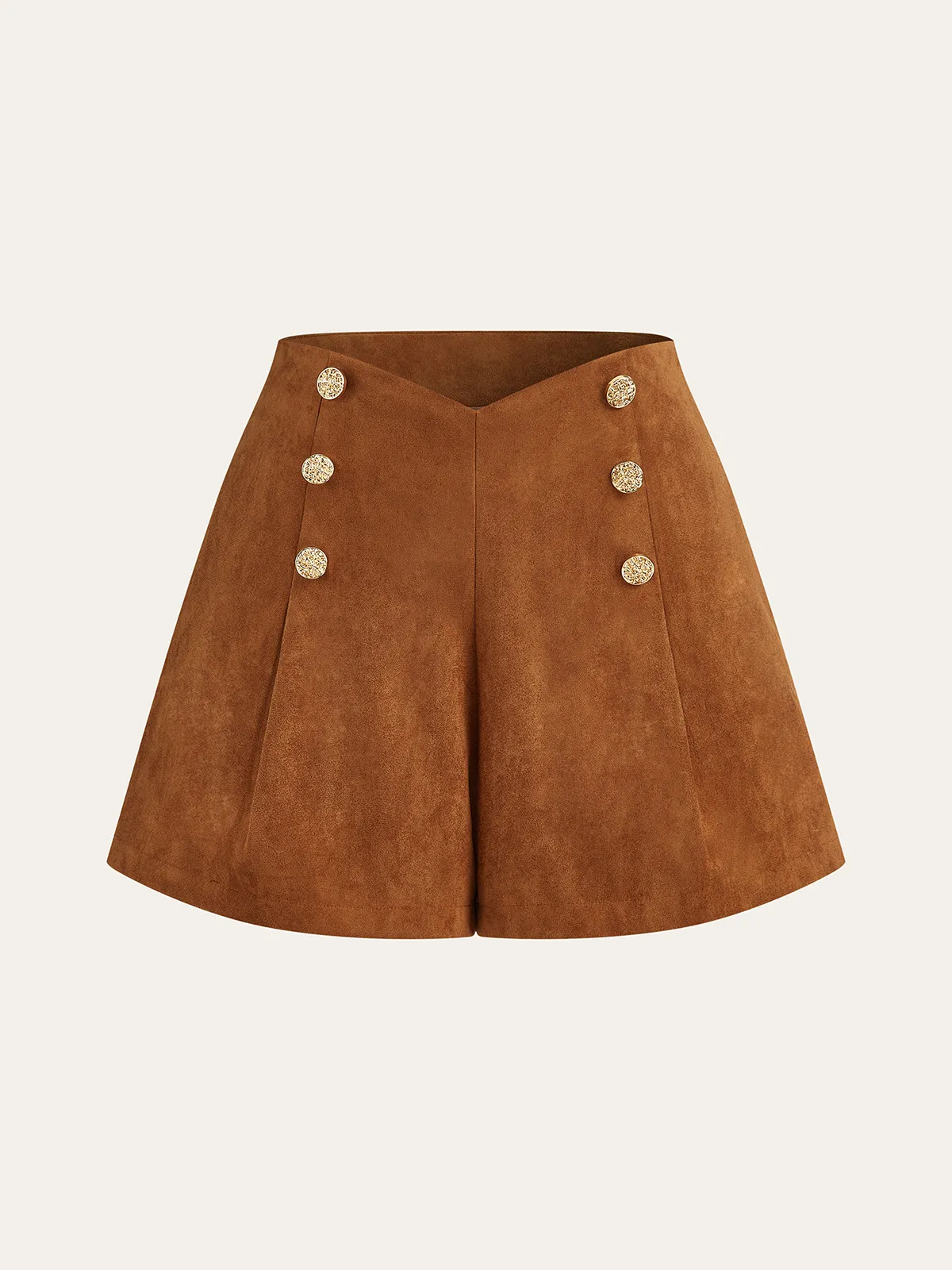 Embellished Button Suede Effect High-Waisted Shorts sold by COMMENSE