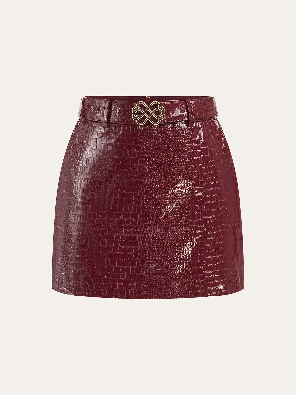 Belted Croc Embossed PU Leather Mini Skirt sold by COMMENSE