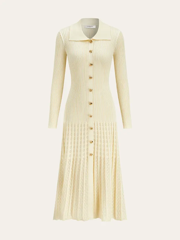 Metal Button Ribbed Knit Shirt Dress sold by COMMENSE