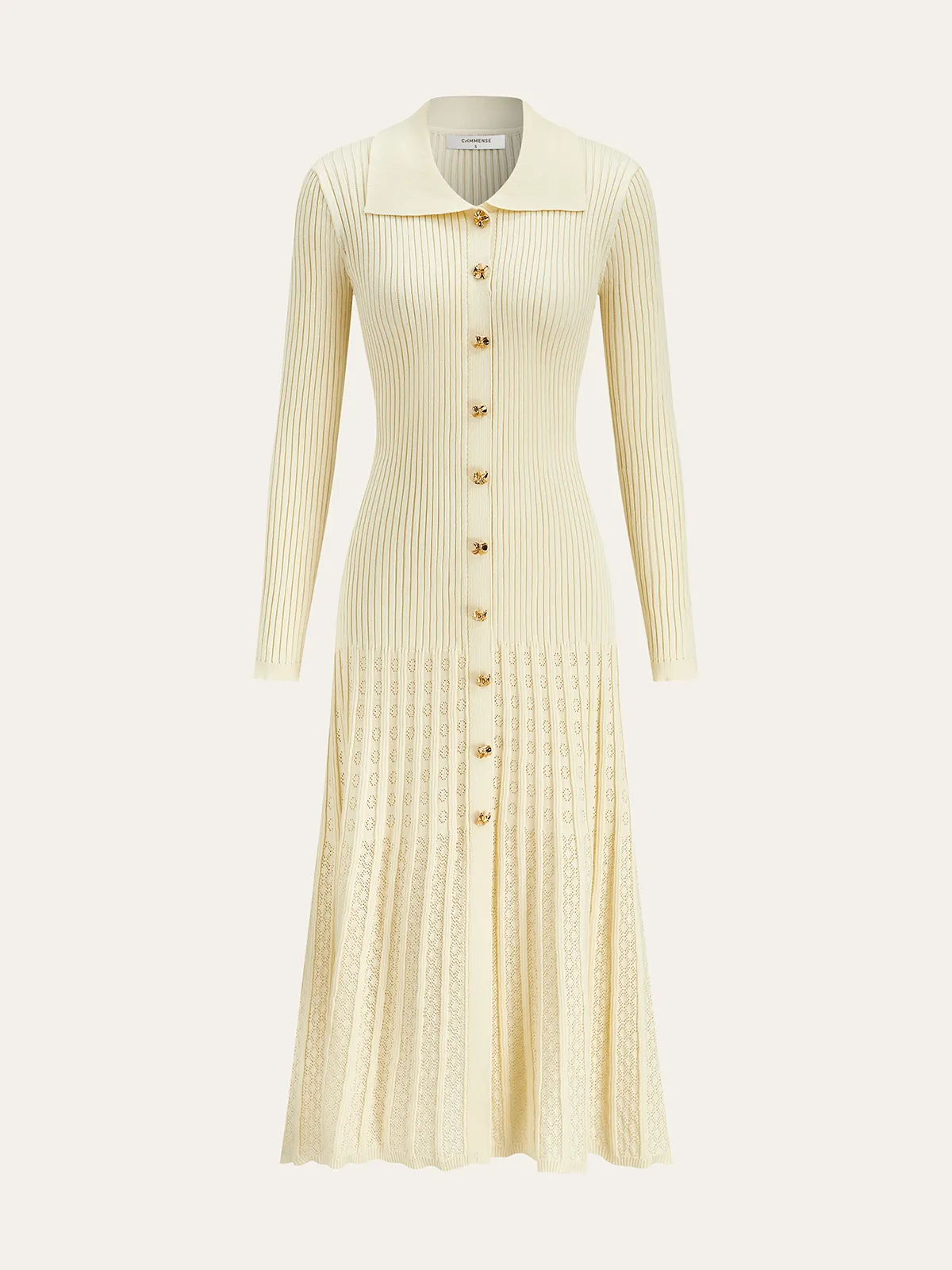 Metal Button Ribbed Knit Shirt Dress sold by COMMENSE