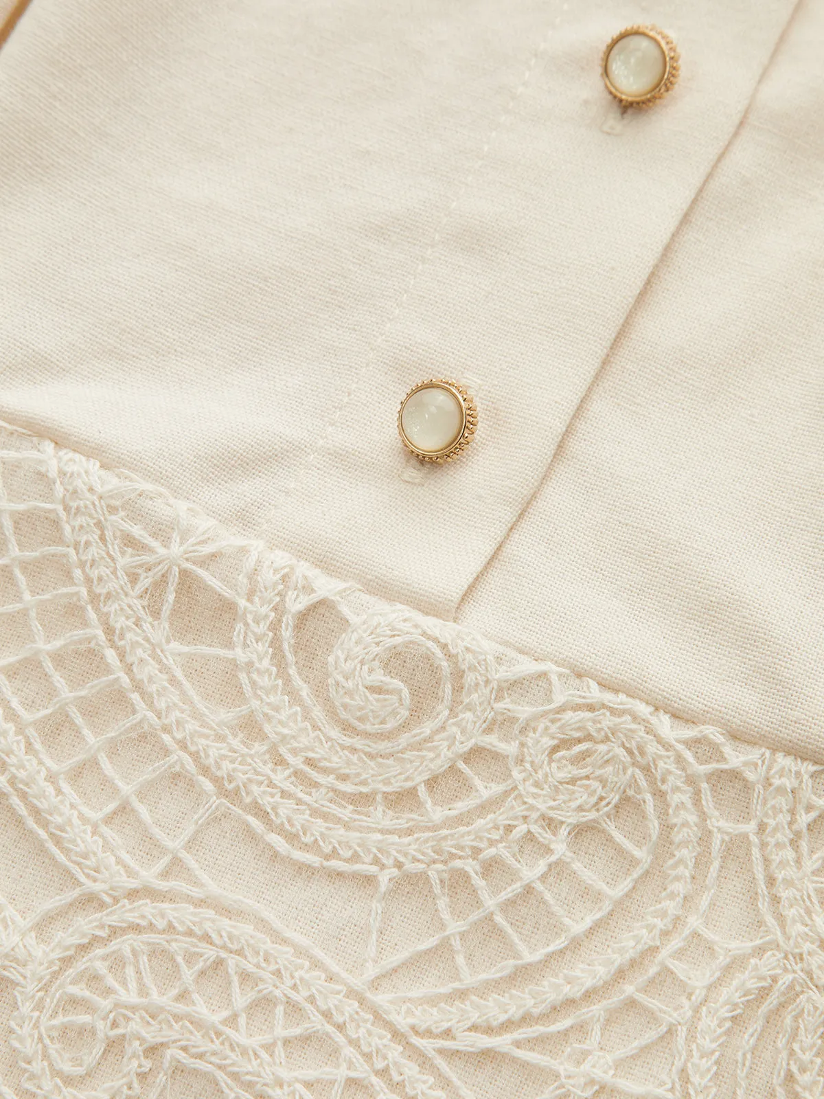 Stand Collar Button Lace Waist Dress sold by COMMENSE product image thumbnail 3