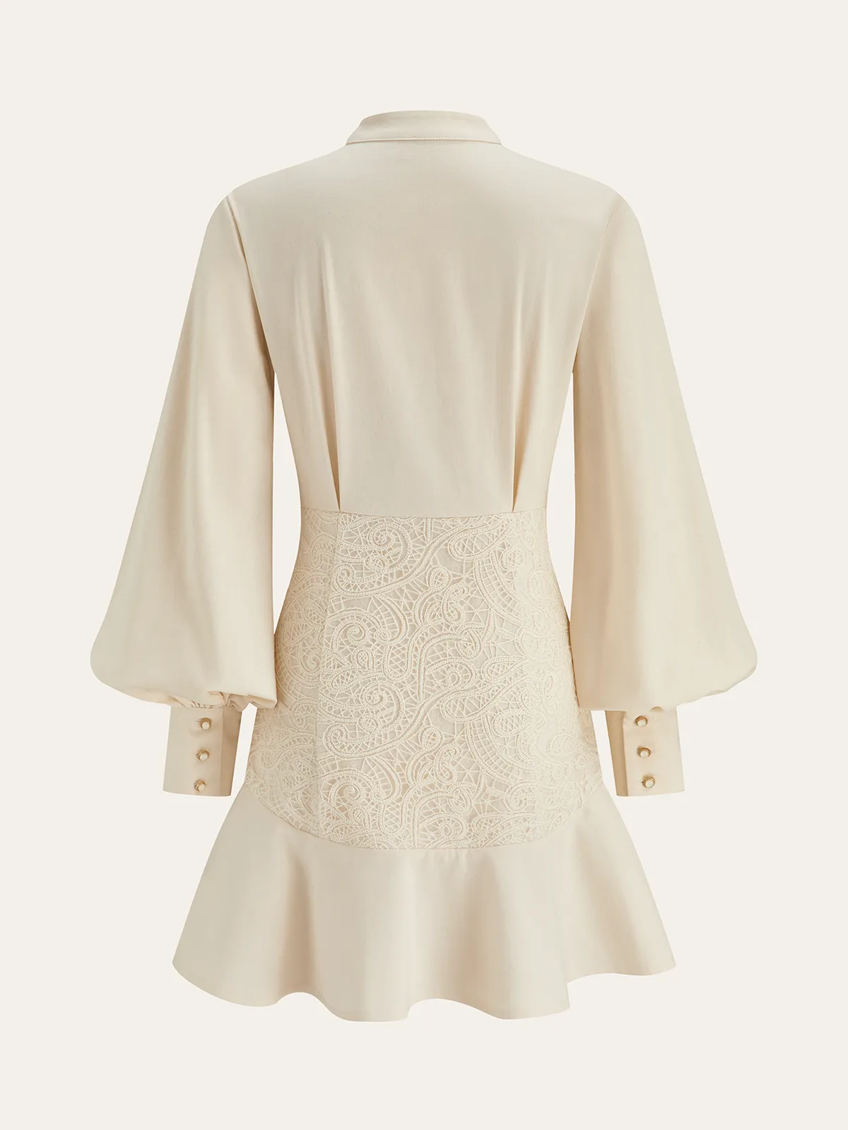 Stand Collar Button Lace Waist Dress sold by COMMENSE product image thumbnail 2