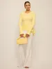 Asymmetric Hem Flare Sleeve Eyelet Sweater sold by COMMENSE