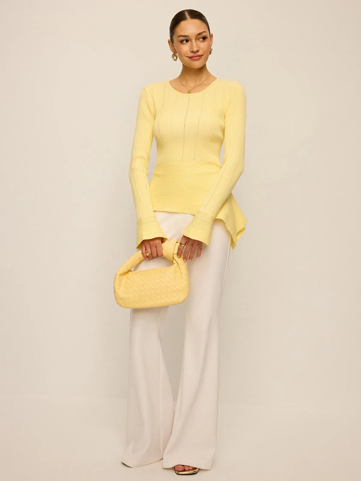 Asymmetric Hem Flare Sleeve Eyelet Sweater sold by COMMENSE product image thumbnail 5