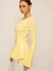Asymmetric Hem Flare Sleeve Eyelet Sweater sold by COMMENSE