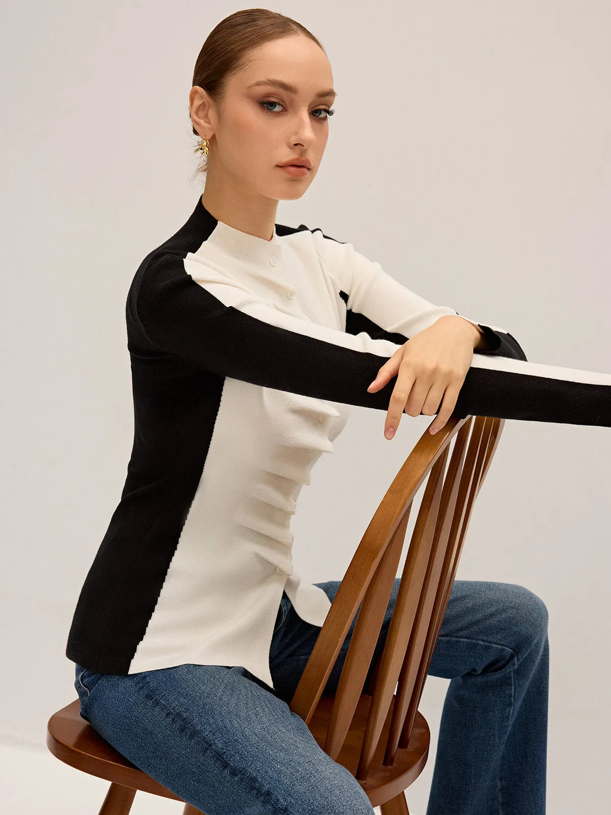 Ruffle Button Fitted Knit Top sold by COMMENSE product image thumbnail 5