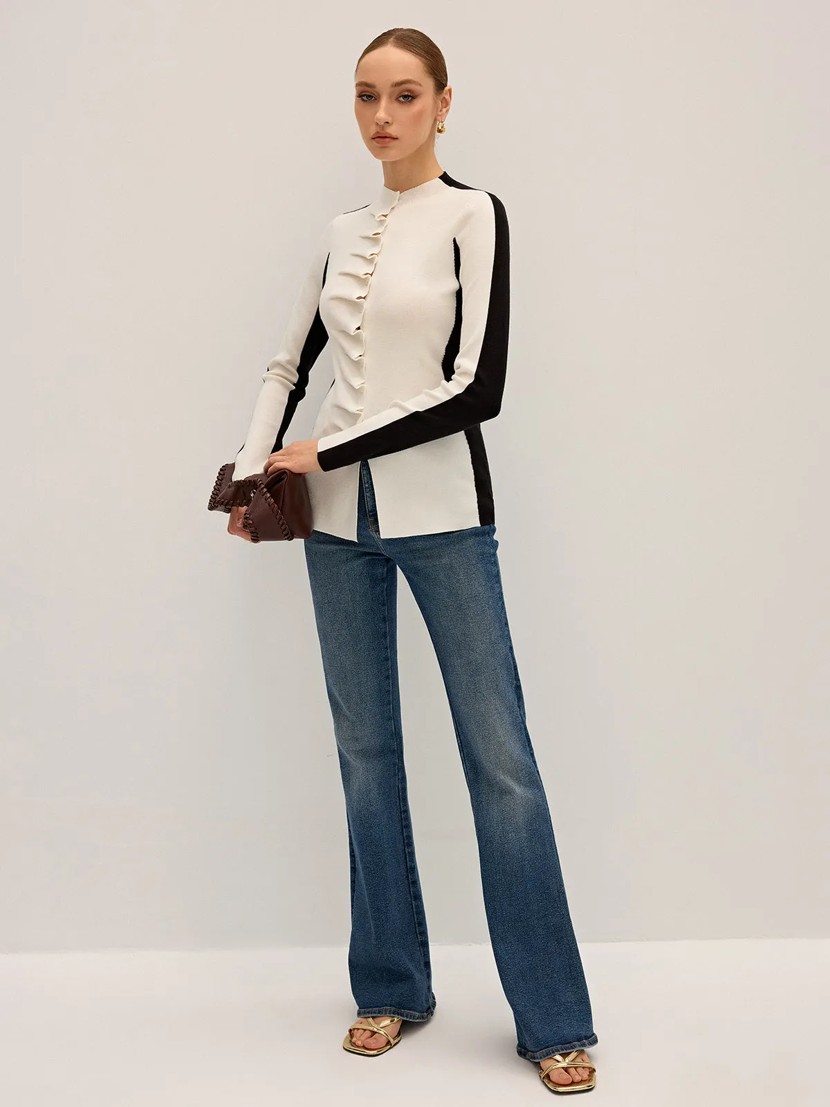 Ruffle Button Fitted Knit Top sold by COMMENSE product image thumbnail 2