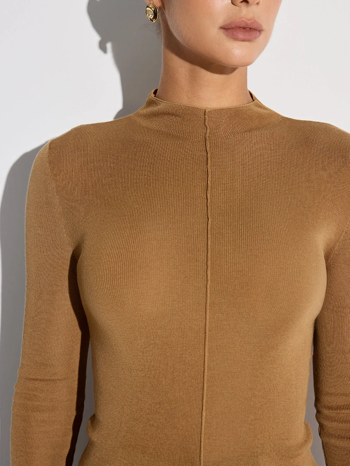 Wool Blend Mock Neck Fitted Long Sleeve Knit Top sold by COMMENSE product image thumbnail 5