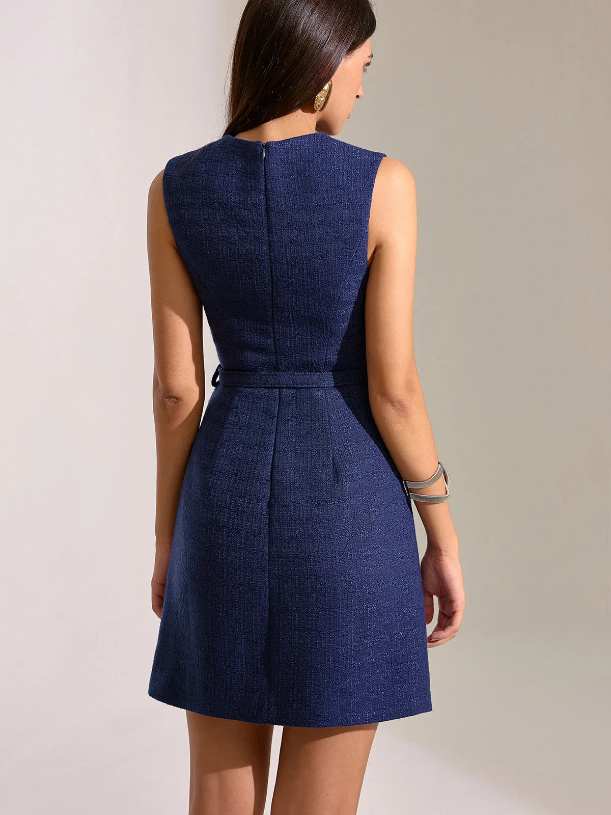 Belted Pleated Lace Mini Dress sold by COMMENSE product image thumbnail 4