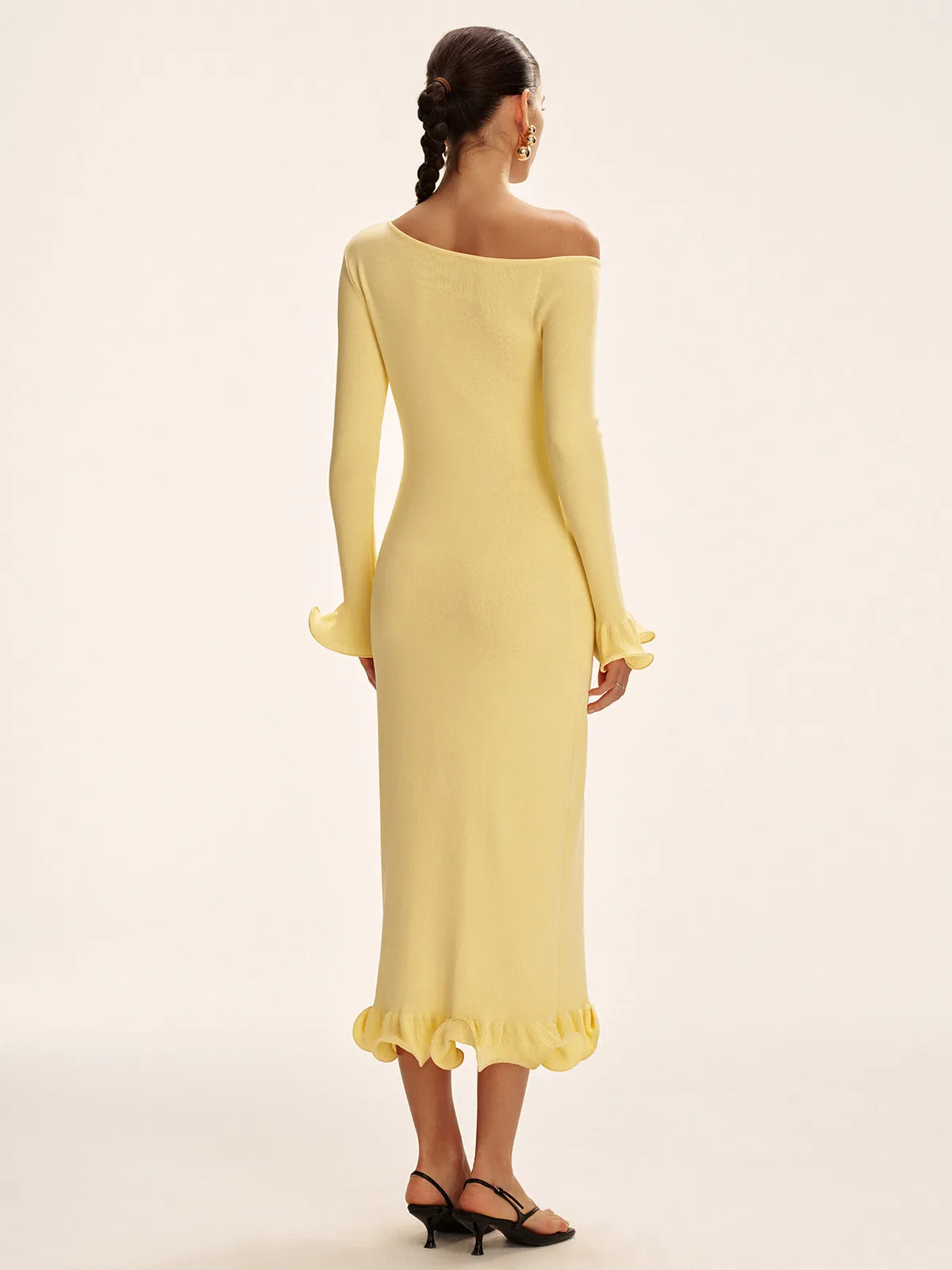 Off-Shoulder Ruffle Hem Sweater Dress sold by COMMENSE product image thumbnail 5