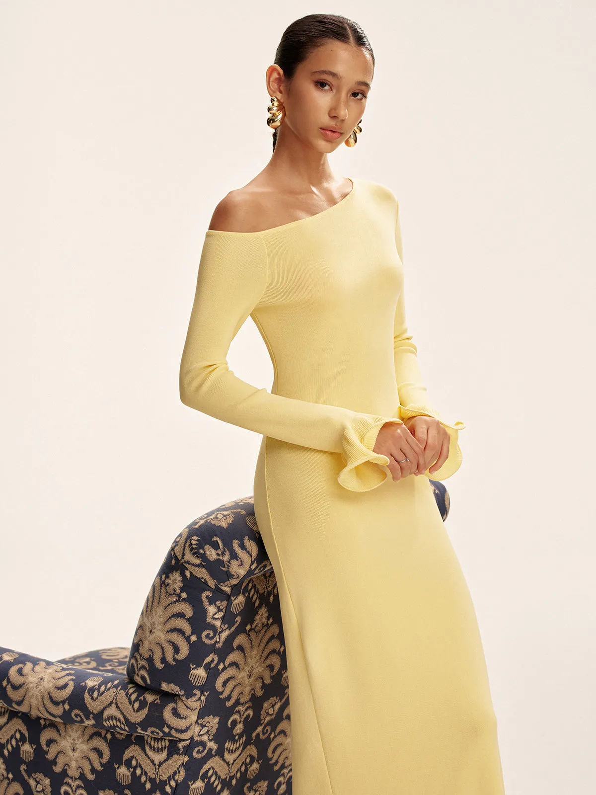 Off-Shoulder Ruffle Hem Sweater Dress sold by COMMENSE product image thumbnail 3