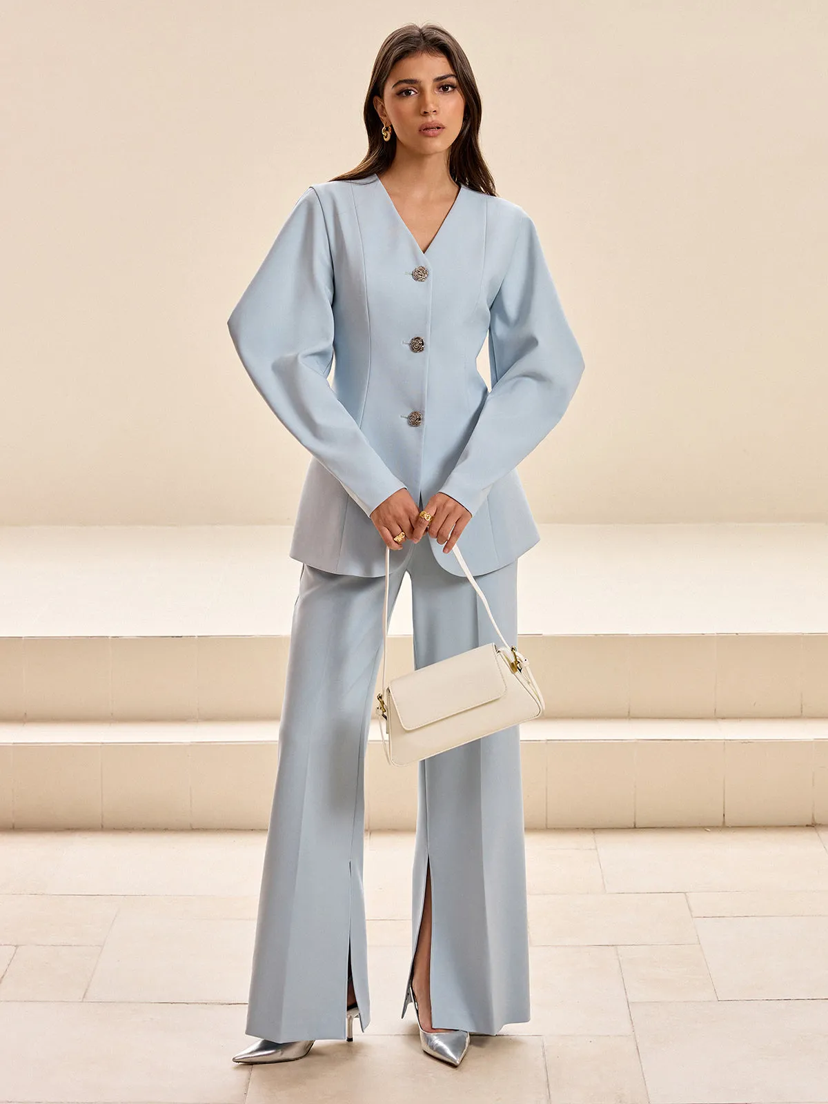 Puffed Sleeve V-Neck Blazer sold by COMMENSE product image thumbnail 2