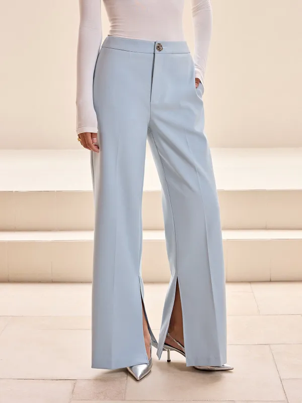 Mid-Waist Wide-Leg Slit Pants sold by COMMENSE