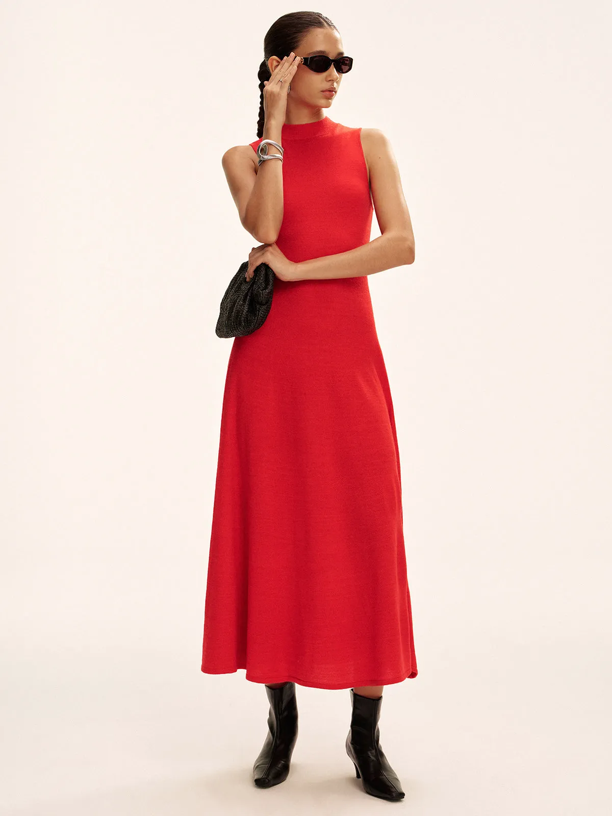 Sleeveless Mock Neck Wool Blend Maxi Sweater Dress sold by COMMENSE product image thumbnail 3
