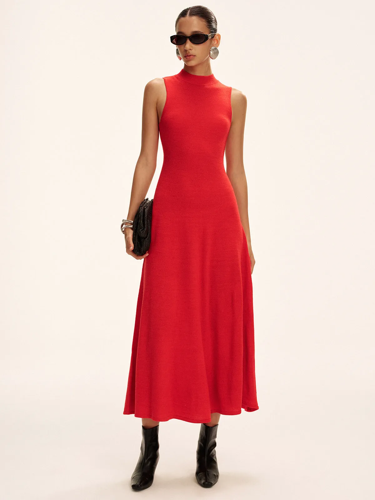 Sleeveless Mock Neck Wool Blend Maxi Sweater Dress sold by COMMENSE product image thumbnail 4