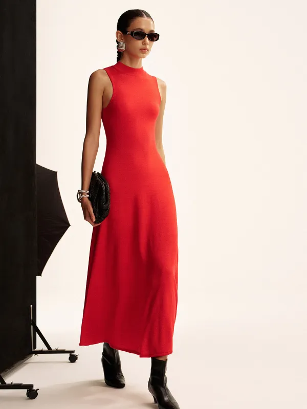 Sleeveless Mock Neck Wool Blend Maxi Sweater Dress sold by COMMENSE