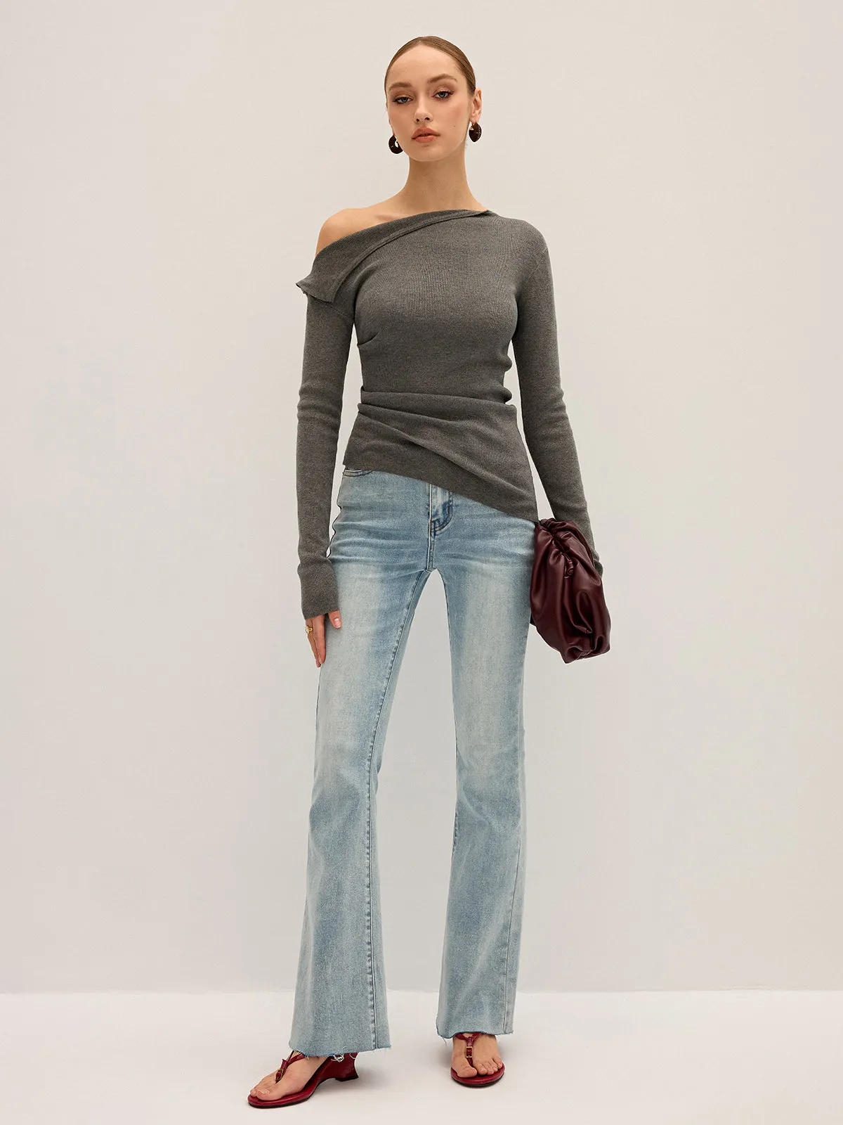 One Shoulder Ribbed Knit Top sold by COMMENSE product image thumbnail 5