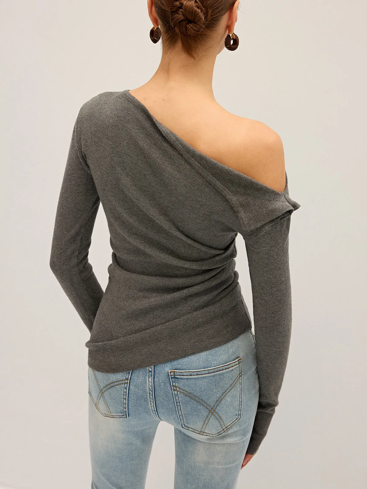 One Shoulder Ribbed Knit Top sold by COMMENSE product image thumbnail 2