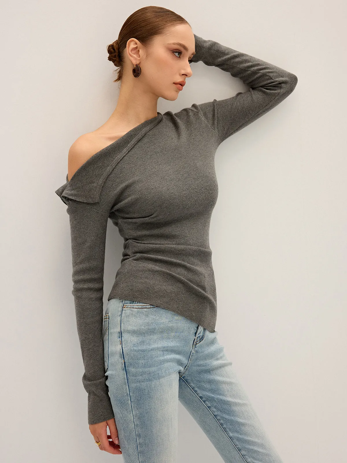 One Shoulder Ribbed Knit Top sold by COMMENSE product image thumbnail 4