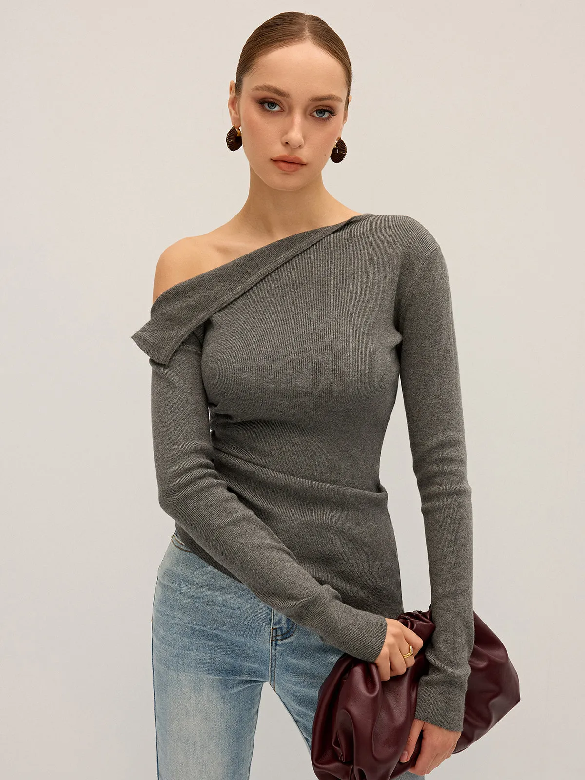 One Shoulder Ribbed Knit Top sold by COMMENSE