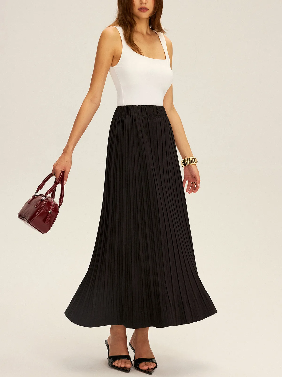 Pleated Elastic Waist Maxi Skirt sold by COMMENSE product image thumbnail 2