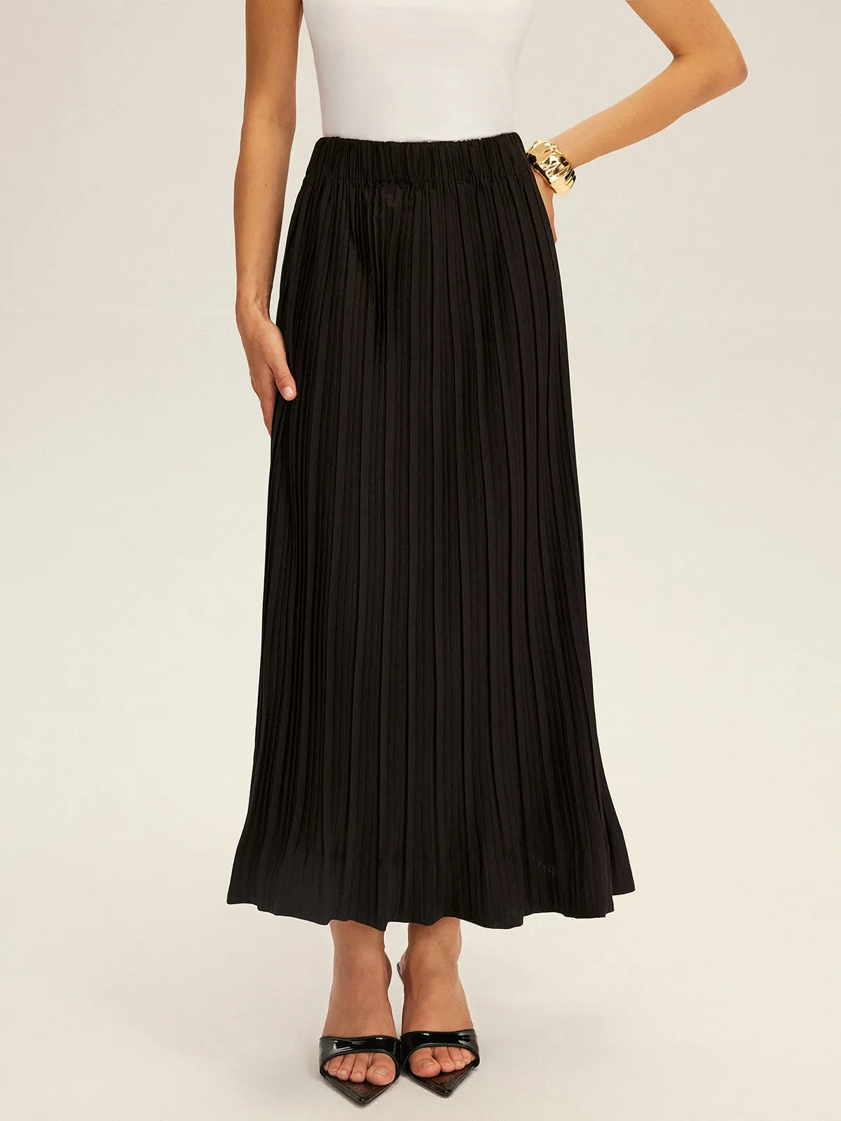 Pleated Elastic Waist Maxi Skirt sold by COMMENSE product image thumbnail 3