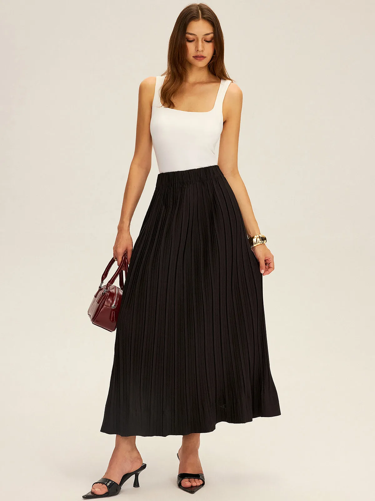 Pleated Elastic Waist Maxi Skirt sold by COMMENSE