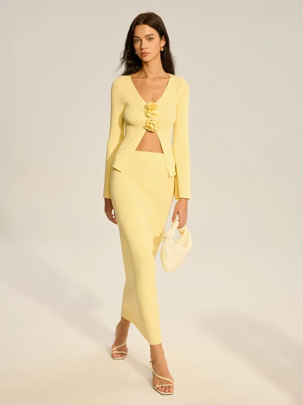 Floral Accent Cut-Out Sweater Co-ord sold by COMMENSE