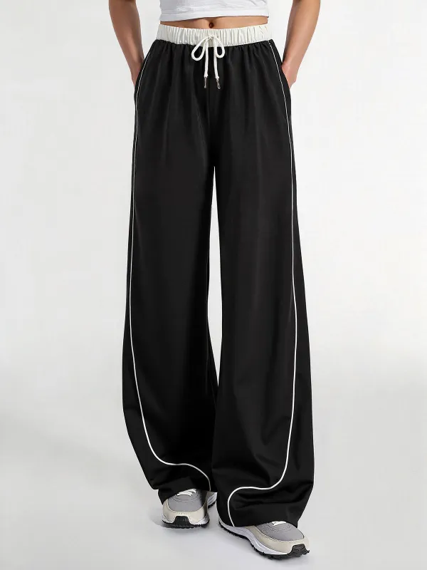 Contrast Waistband Drawstring Wide-Leg Pants sold by COMMENSE