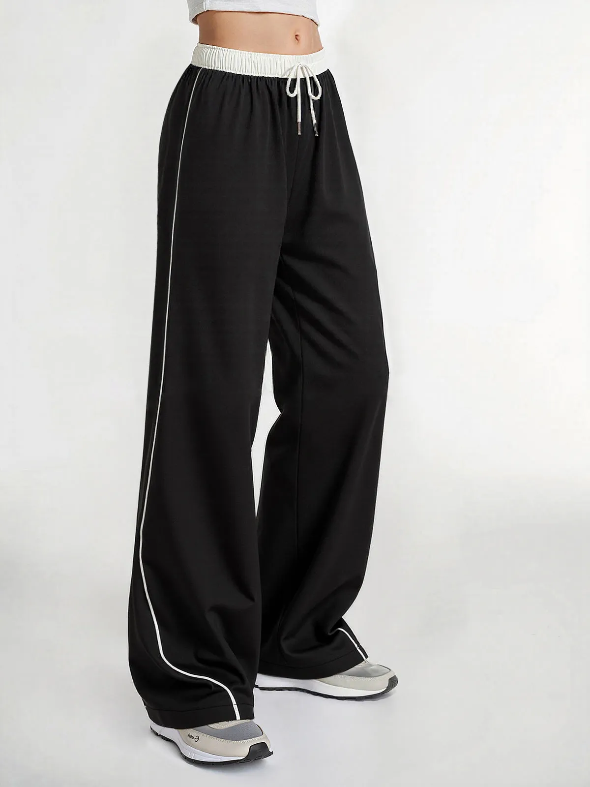 Contrast Waistband Drawstring Wide-Leg Pants sold by COMMENSE product image thumbnail 2
