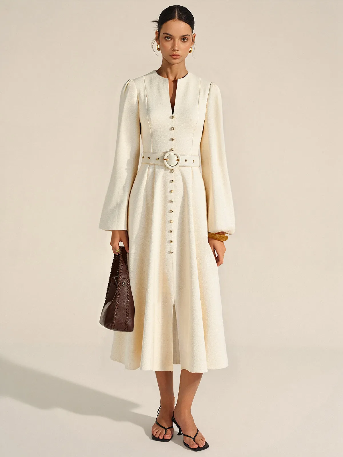 Button Front Belted Midi Dress sold by COMMENSE