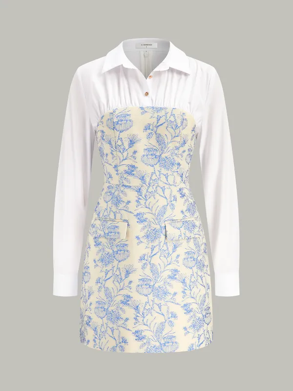 Shirt Collar Floral Jacquard Mini Dress sold by COMMENSE