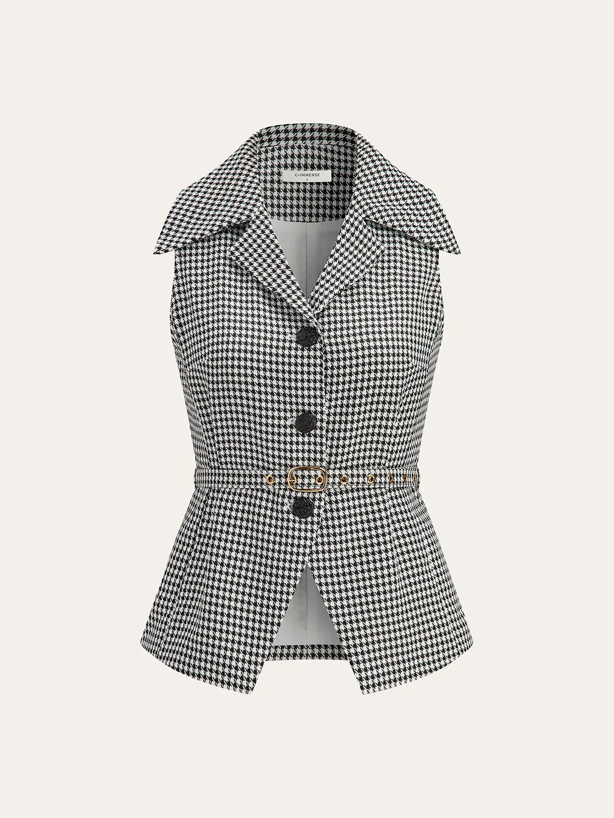 Houndstooth Belted Collar Vest sold by COMMENSE